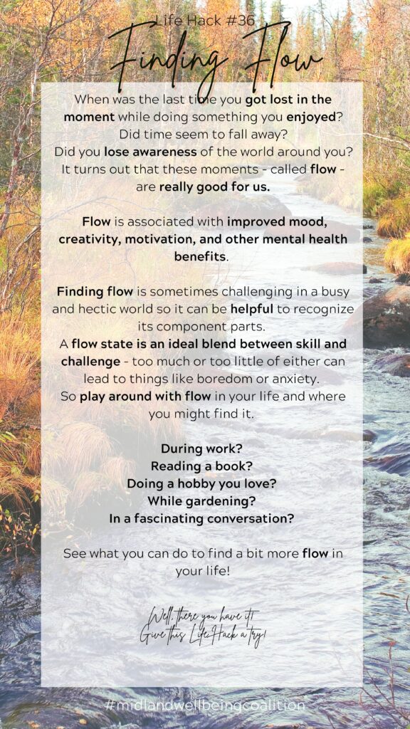 Life Hack #36: Finding Flow from the Midland Area Wellbeing Coalition