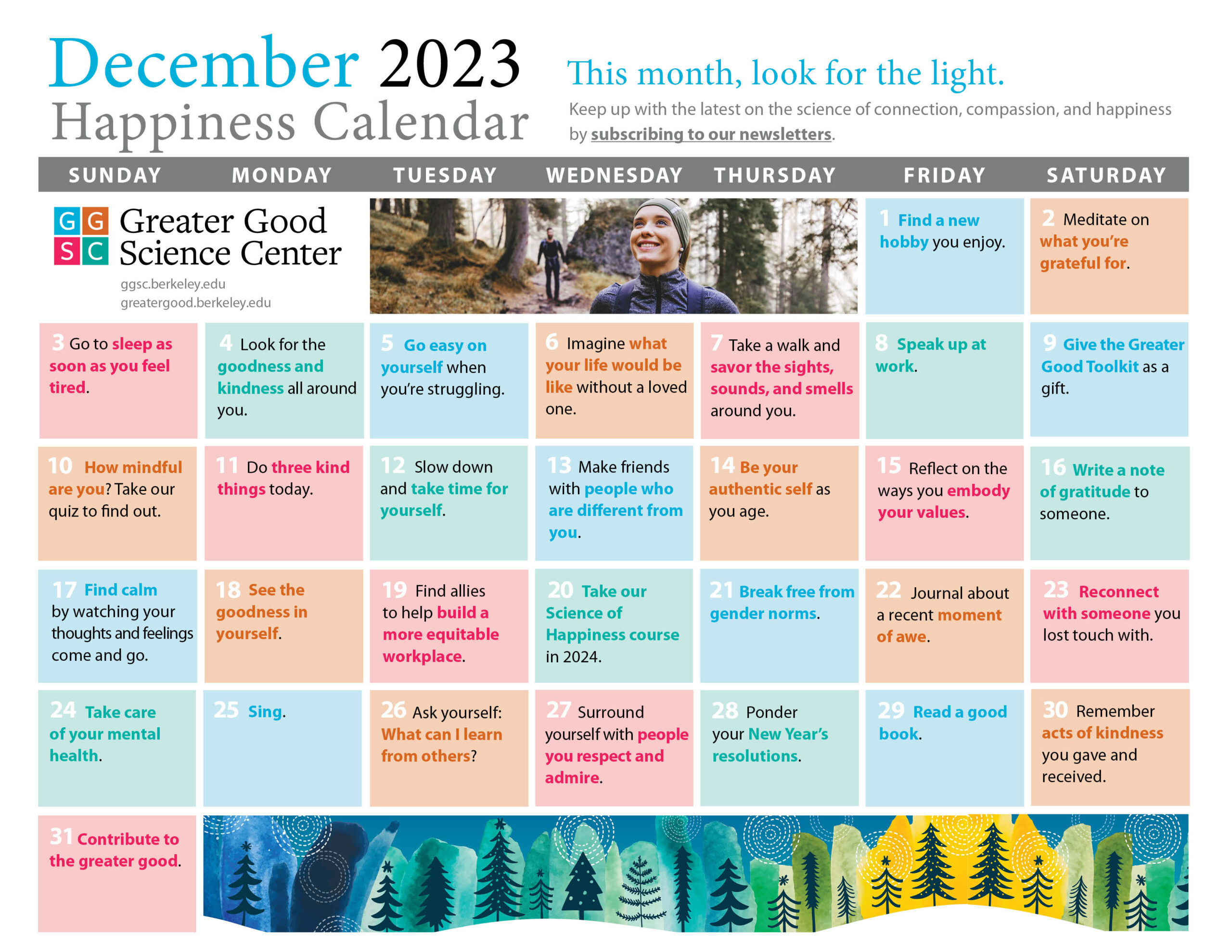Greater Good Science Center December 2023 Happiness Calendar