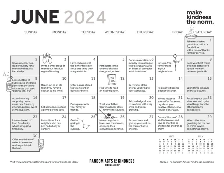 June Calendar from Random Acts of Kindness