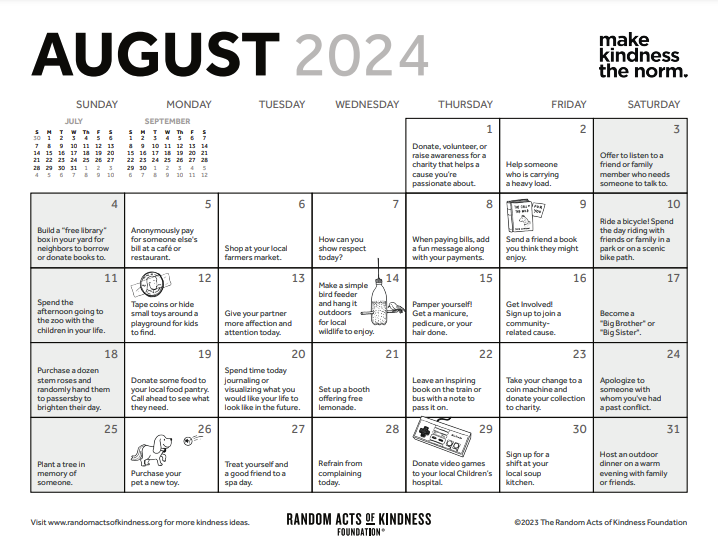 Random Acts of Kindness August Calendar