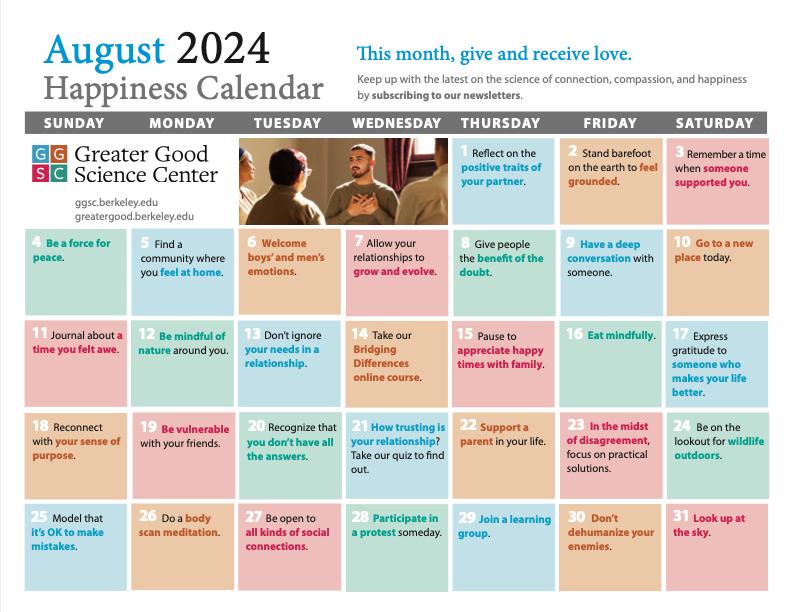 Greater Good Science Center August Calendar