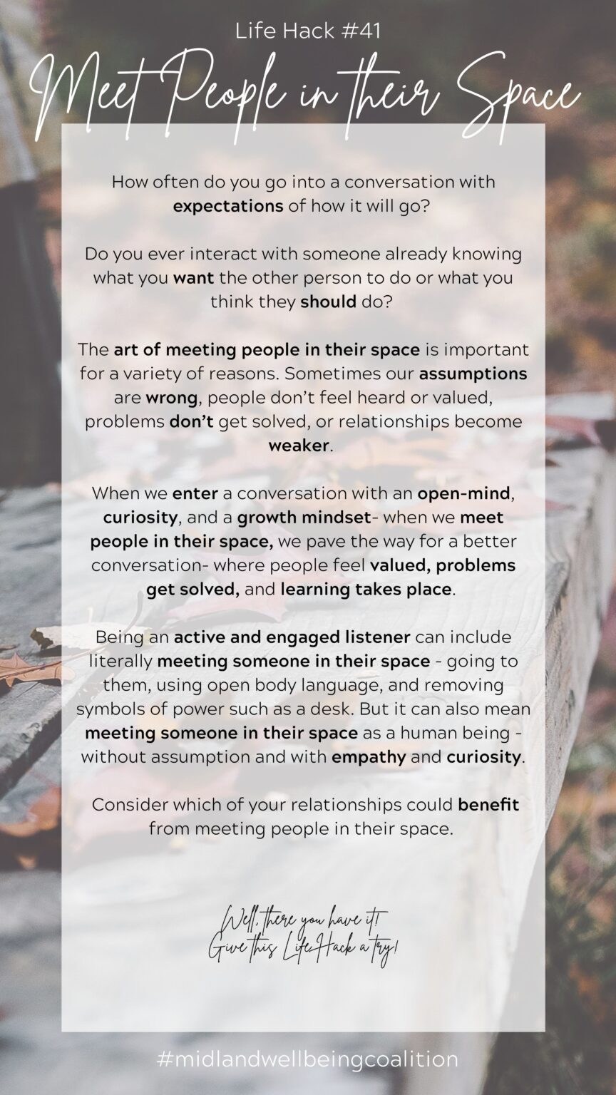 Life Hack Graphic Meeting People in their Spaces