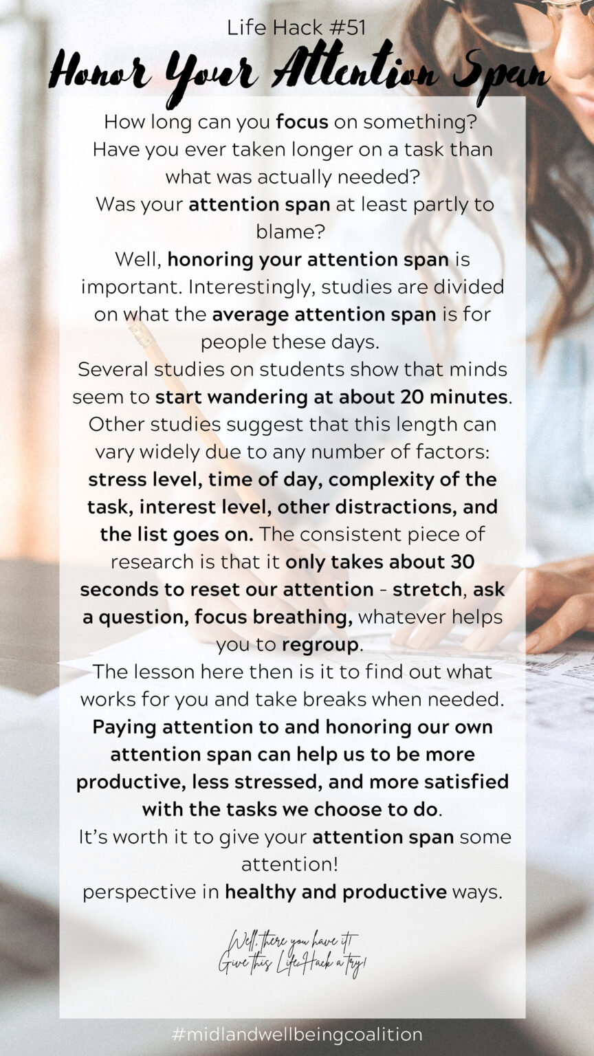 Life Hack In Action Graphic Honor Your Attention Span