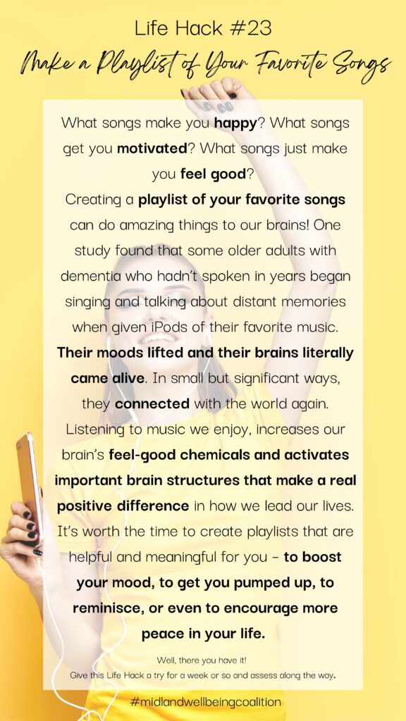 Life Hack 23 - Make a Playlist of Your Favorite Songs from Midland Area Wellbeing Coalition