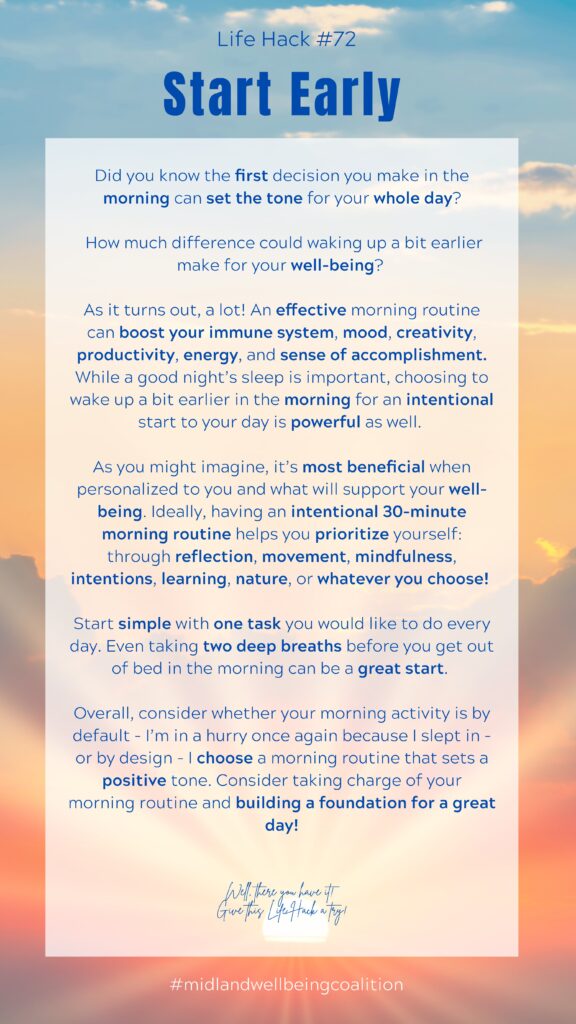 Life Hack Start Early by Midland Area Wellbeing Coalition