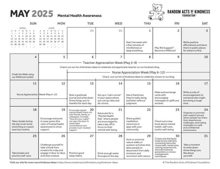 Random Acts of Kindness May Calendar
