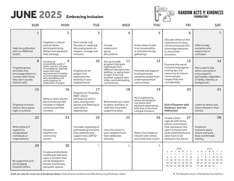 Random Acts of Kindness June Calendar