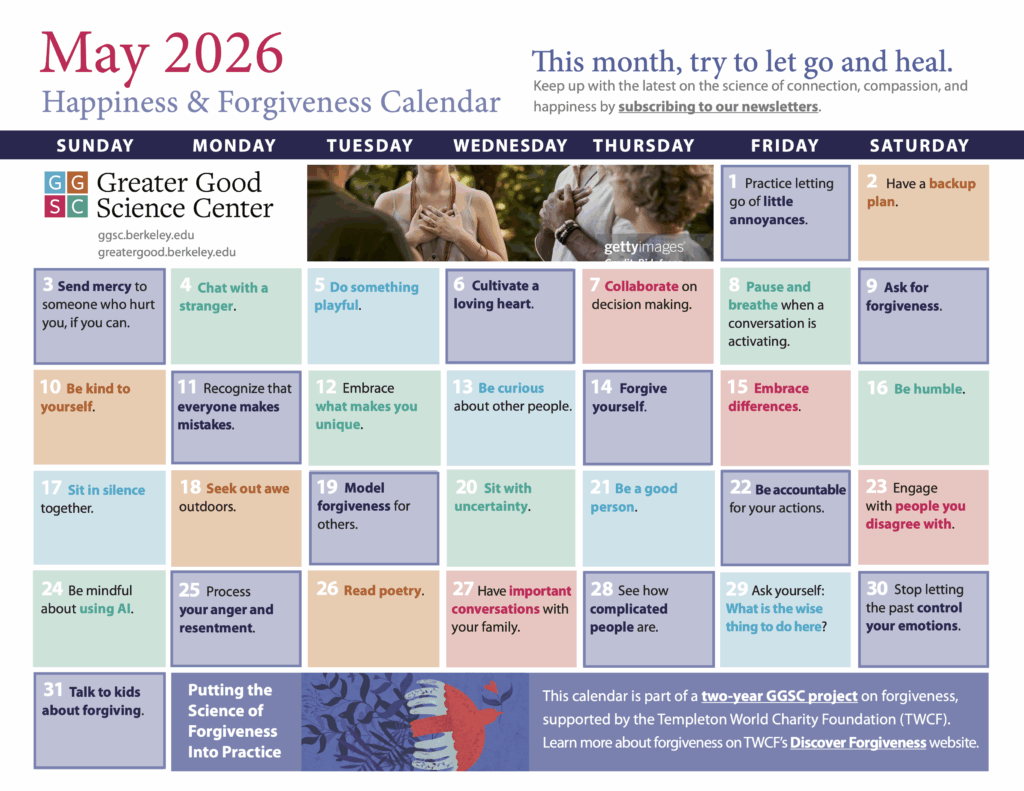 Greater Good Science Center May Happiness Calendar