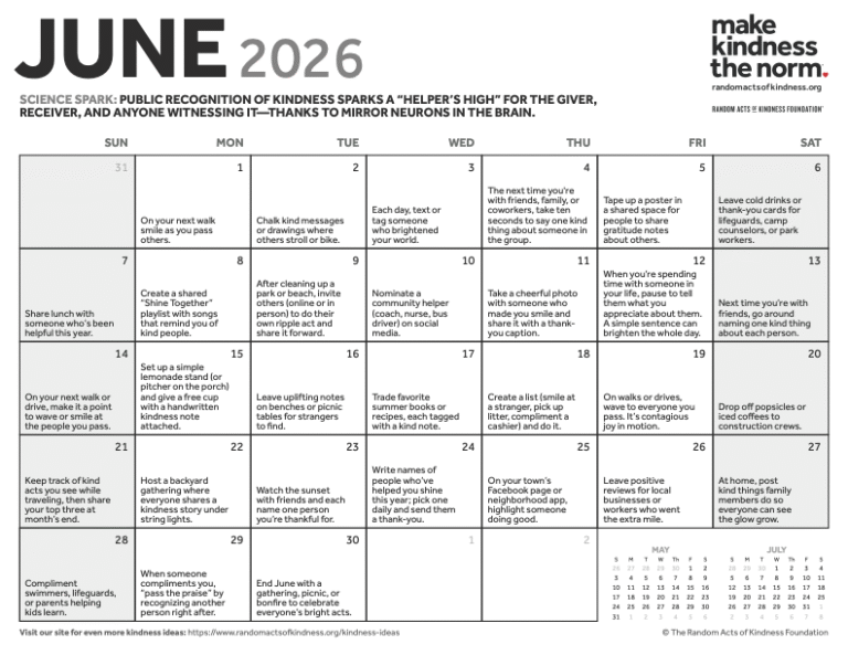 Random Acts of Kindness June Calendar