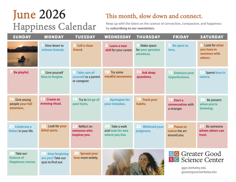 Greater Good Science Center June Happiness Calendar