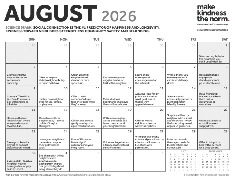 Random Acts of Kindness August Calendar