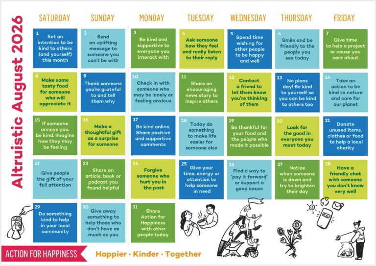 Action for Happiness August Calendar