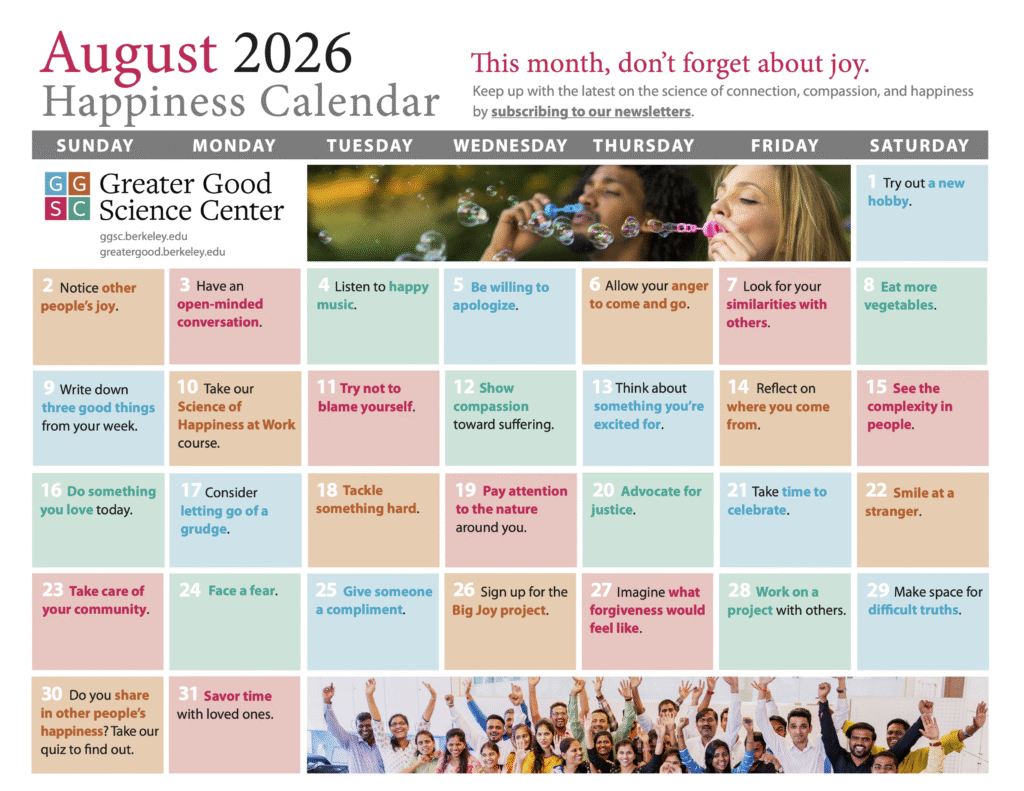 Greater Good Science Center August Calendar