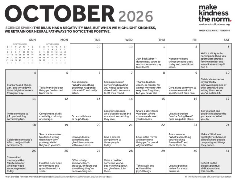 Random Acts of Kindness October Calendar