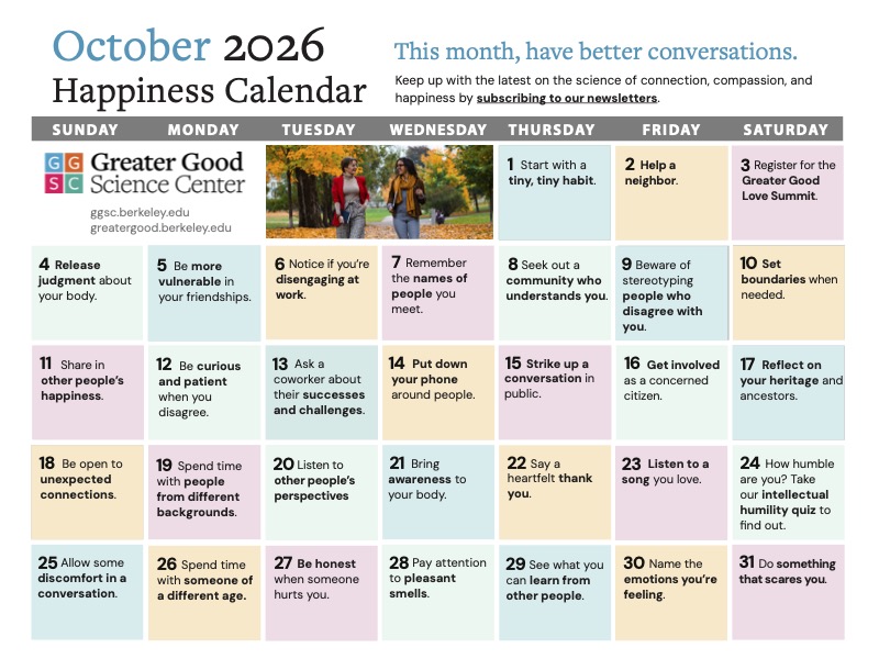 Greater Good Science Center October Calendar